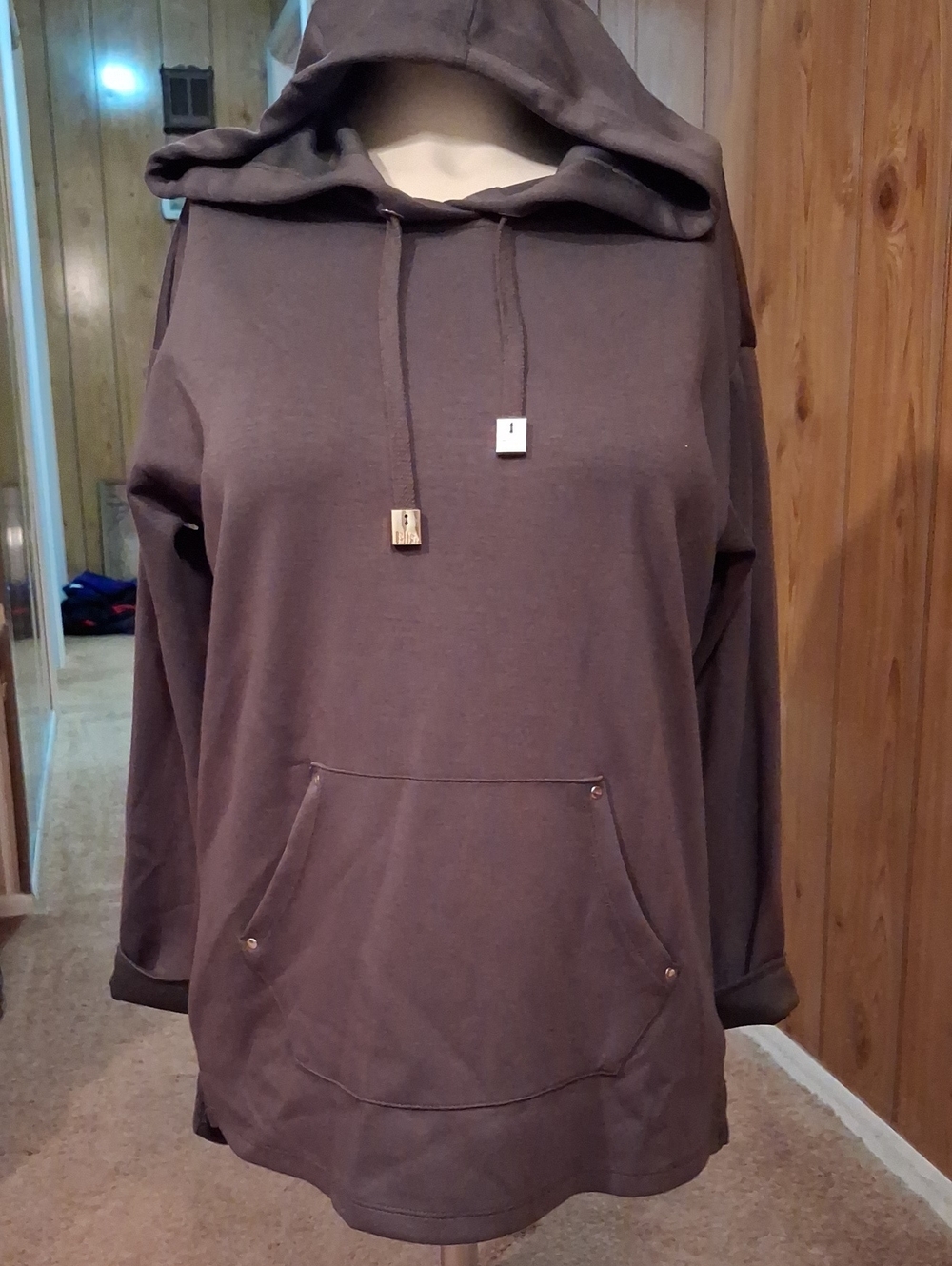 Elie Tahari Charcoal Gray Drawstring Hoodie